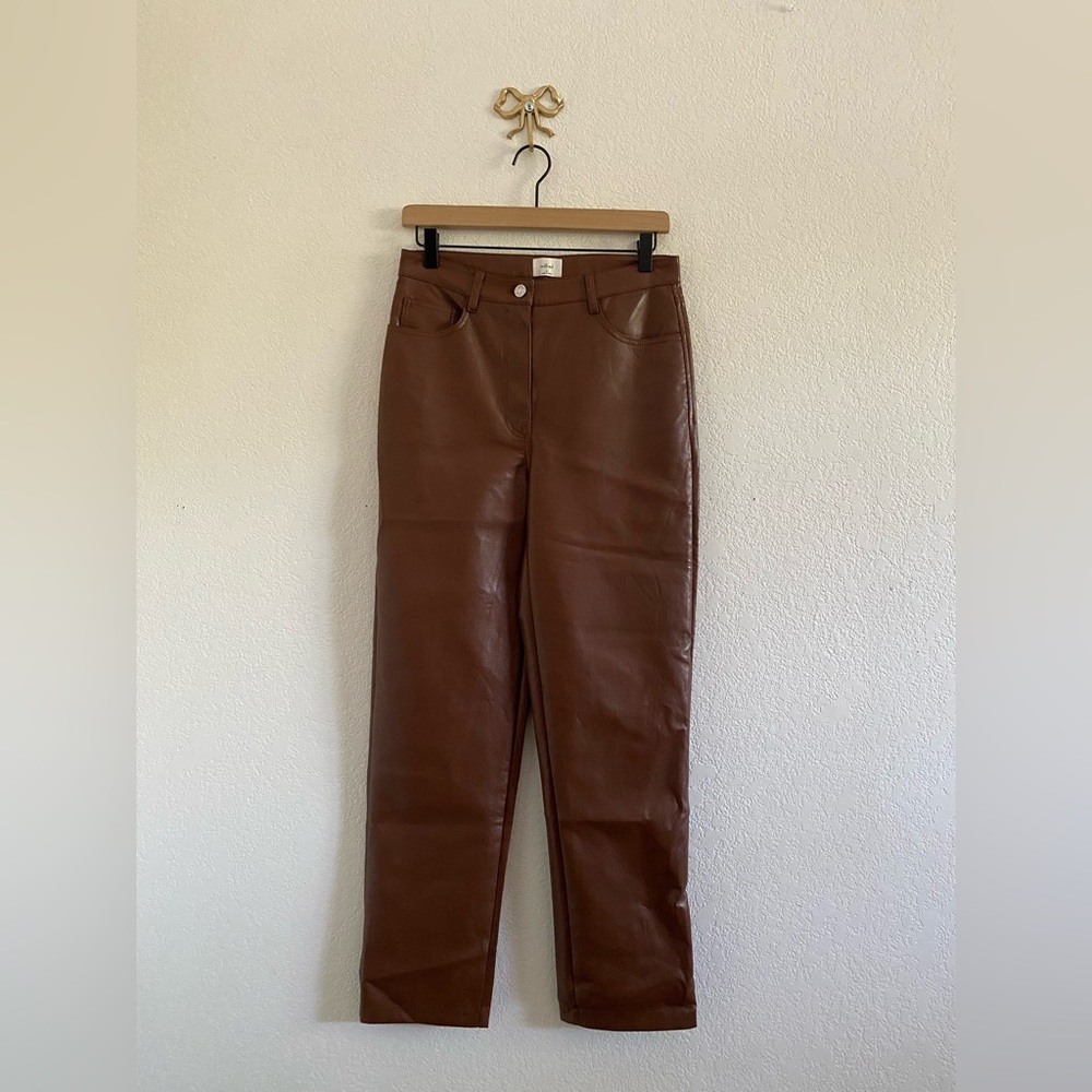 Aritzia Wilfred Melina Faux Leather Cognac Pants Size 6 High-Rise
